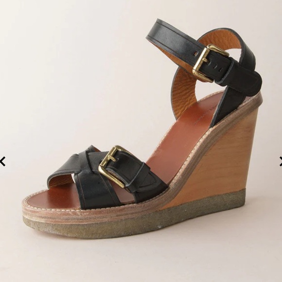 Isabel Marant Shoes - ISABEL MARANT Paris Black Leather Handy Wood Wedge Buckle BOHO Sandals 10 RARE!